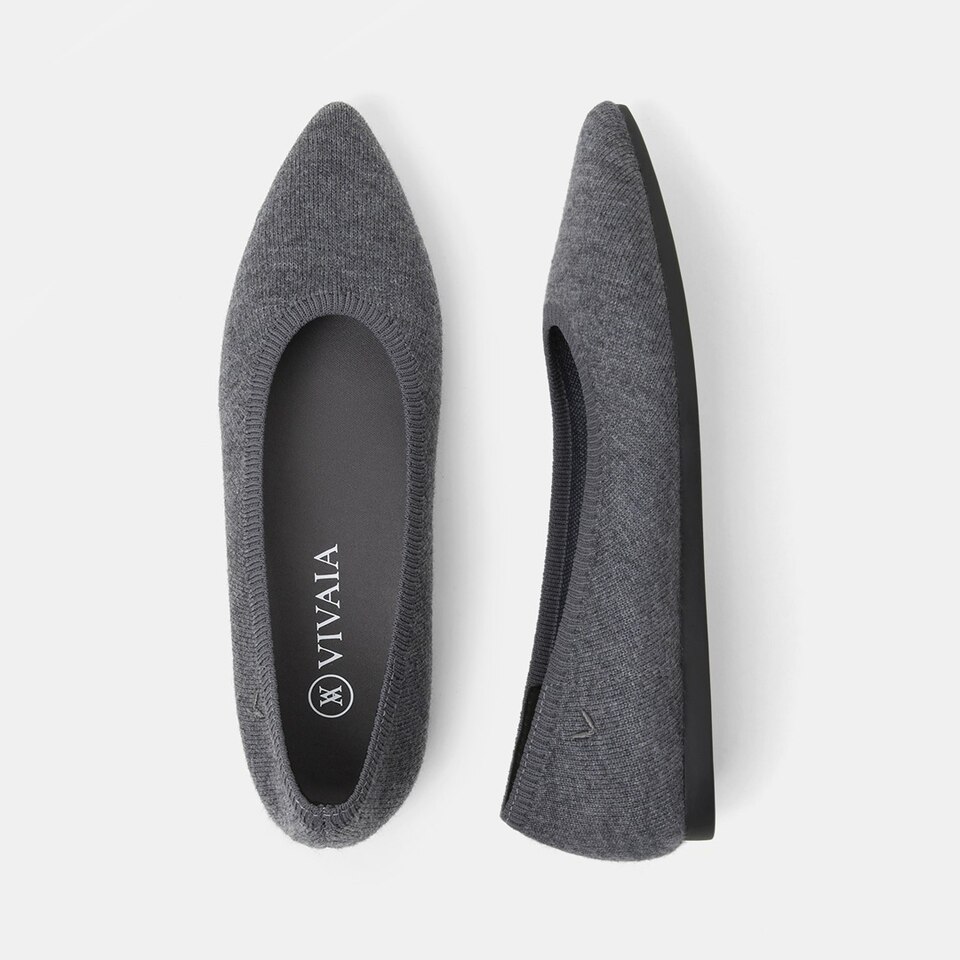 Aria Wool Pointy Flats in Rich Grey | Women's Sustainable,Washable and Stylish Shoes | VIVAIA