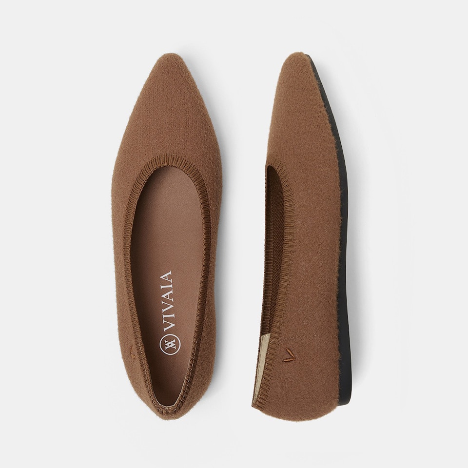 Aria Pointed Wool Flats For Women in Nature Brown | VIVAIA