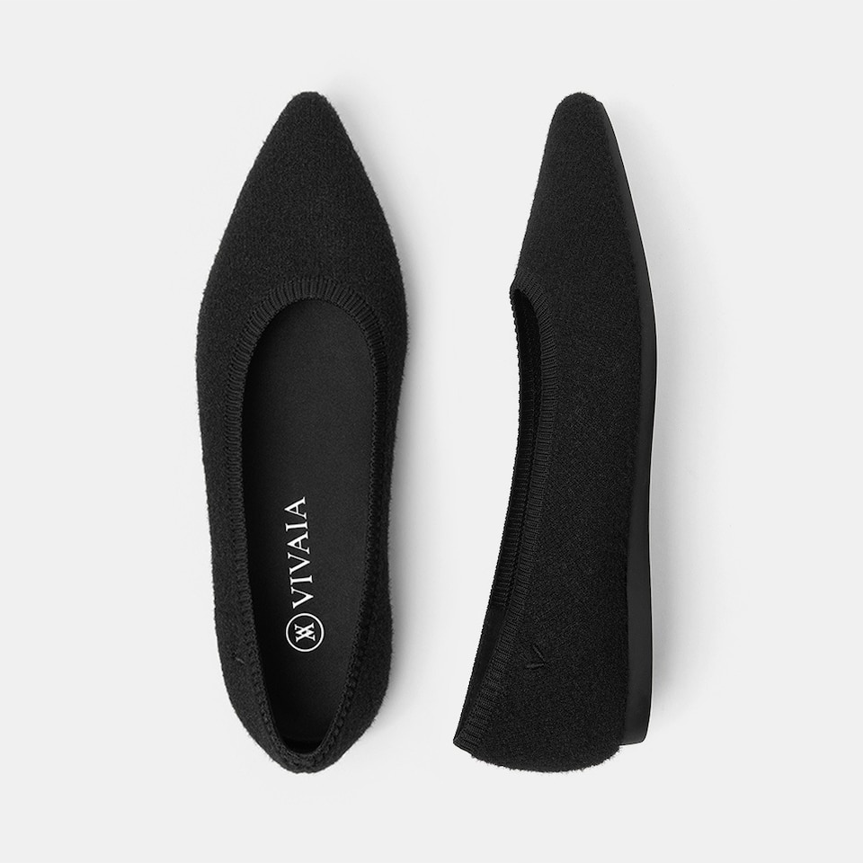 Aria Pointy Eco Fluffy Yarn Flats in Black | Women's Sustainable,Washable and Stylish Shoes | VIVAIA