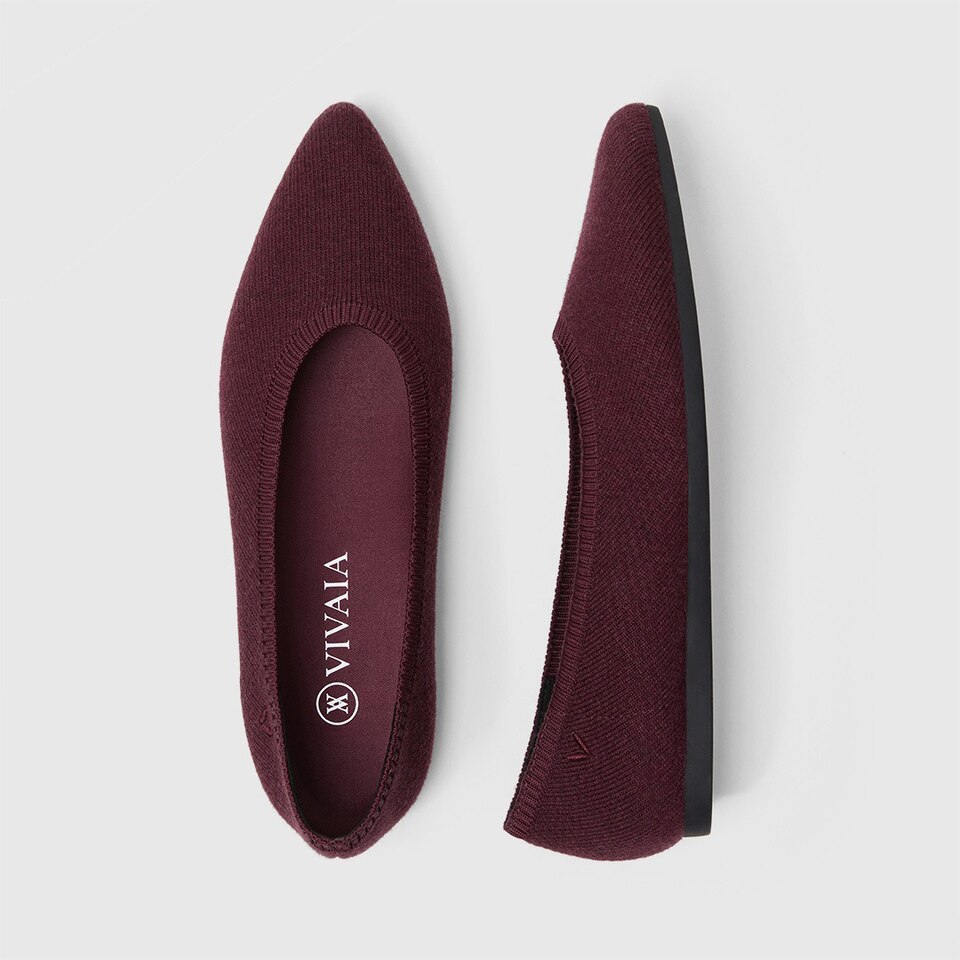 Aria Pointy Wool Flats in Garnet Red | Women's Sustainable,Washable and Stylish Shoes | VIVAIA