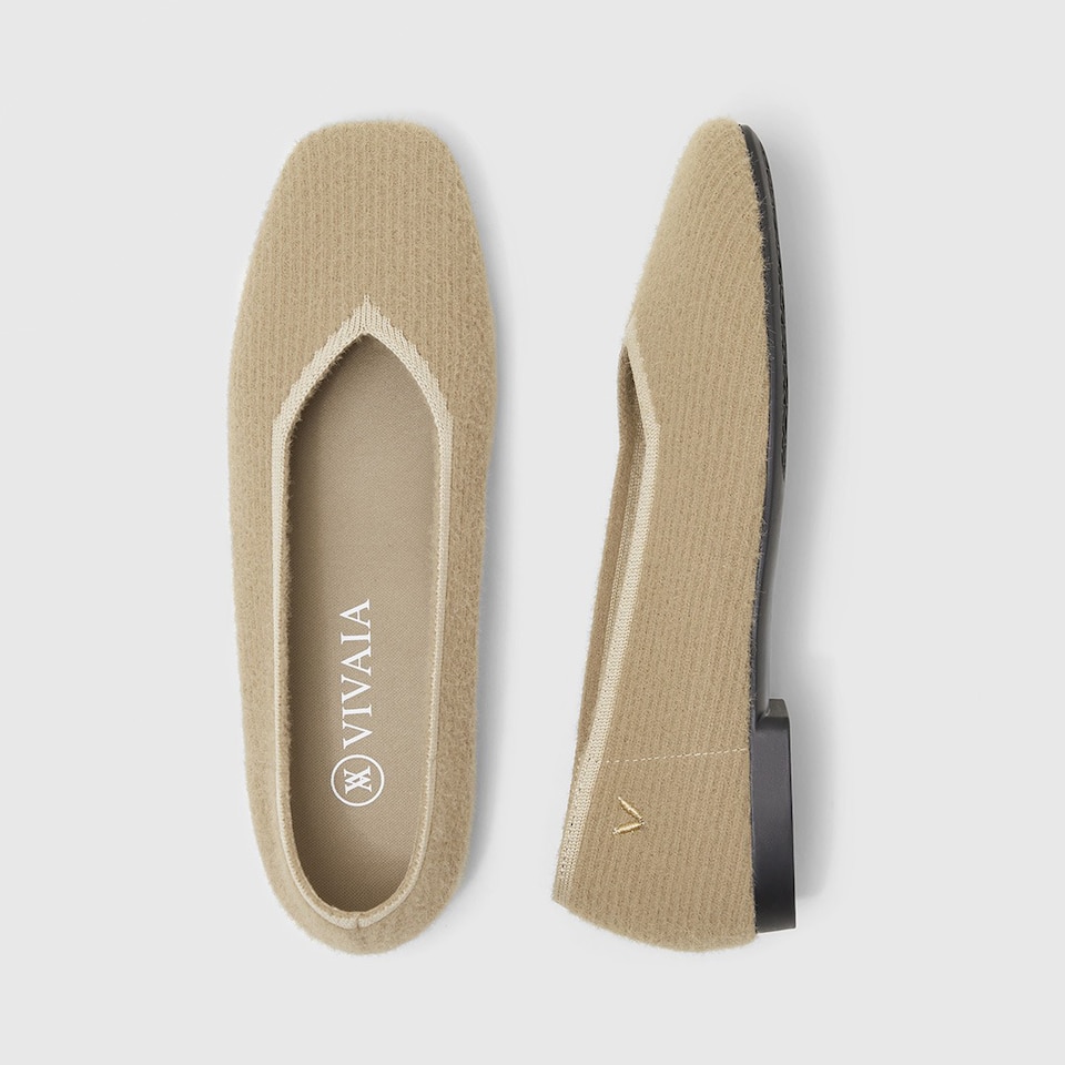 Margot Eco Fluffy Yarn Square Toe Flats in Peanut Brown | Women's Sustainable, Washable and Stylish Shoes | VIVAIA