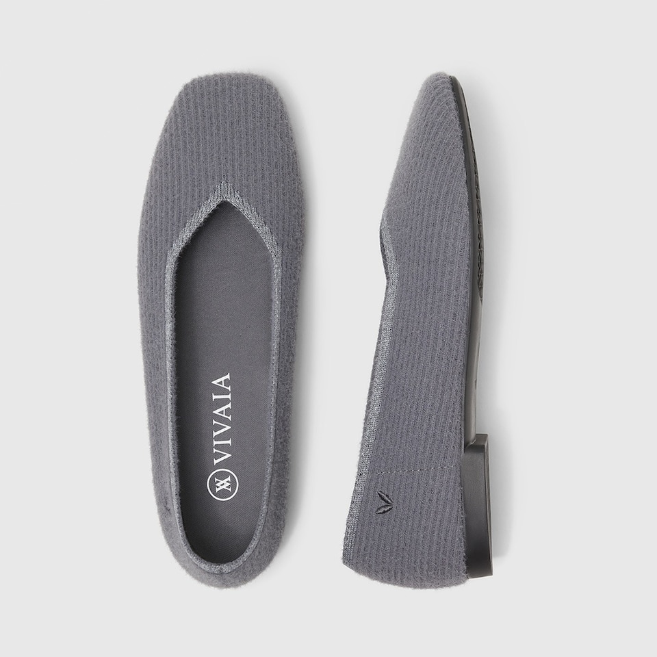 Margot Eco Fluffy Yarn Square Toe Flats in Rich Grey | Women's Sustainable, Washable and Stylish Shoes | VIVAIA