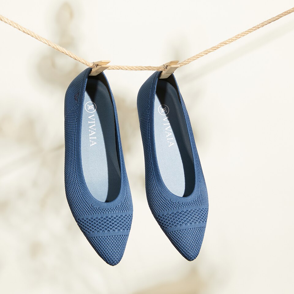 Amy Pointed-Toe Ballet Flats in Marine Blue | Women's Sustainable, Washable and Stylish Shoes | VIVAIA