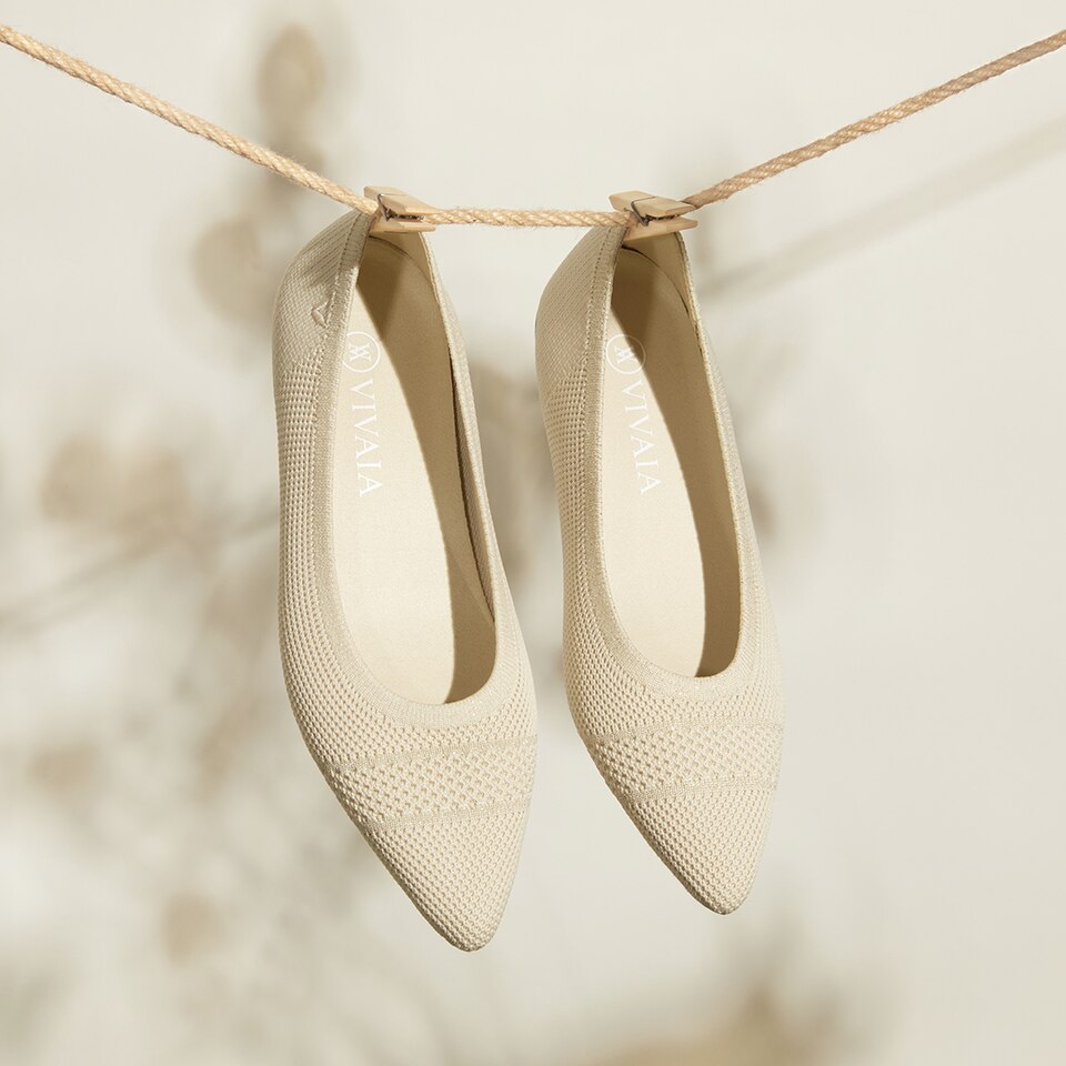 Amy Pointed-Toe Ballet Flats in Cream Ivory | Women's Sustainable, Washable and Stylish Shoes | VIVAIA