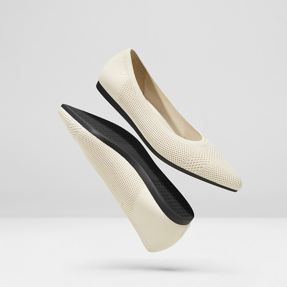 Amy Pointed-Toe Ballet Flats in Cream Ivory | Women's Sustainable, Washable and Stylish Shoes | VIVAIA