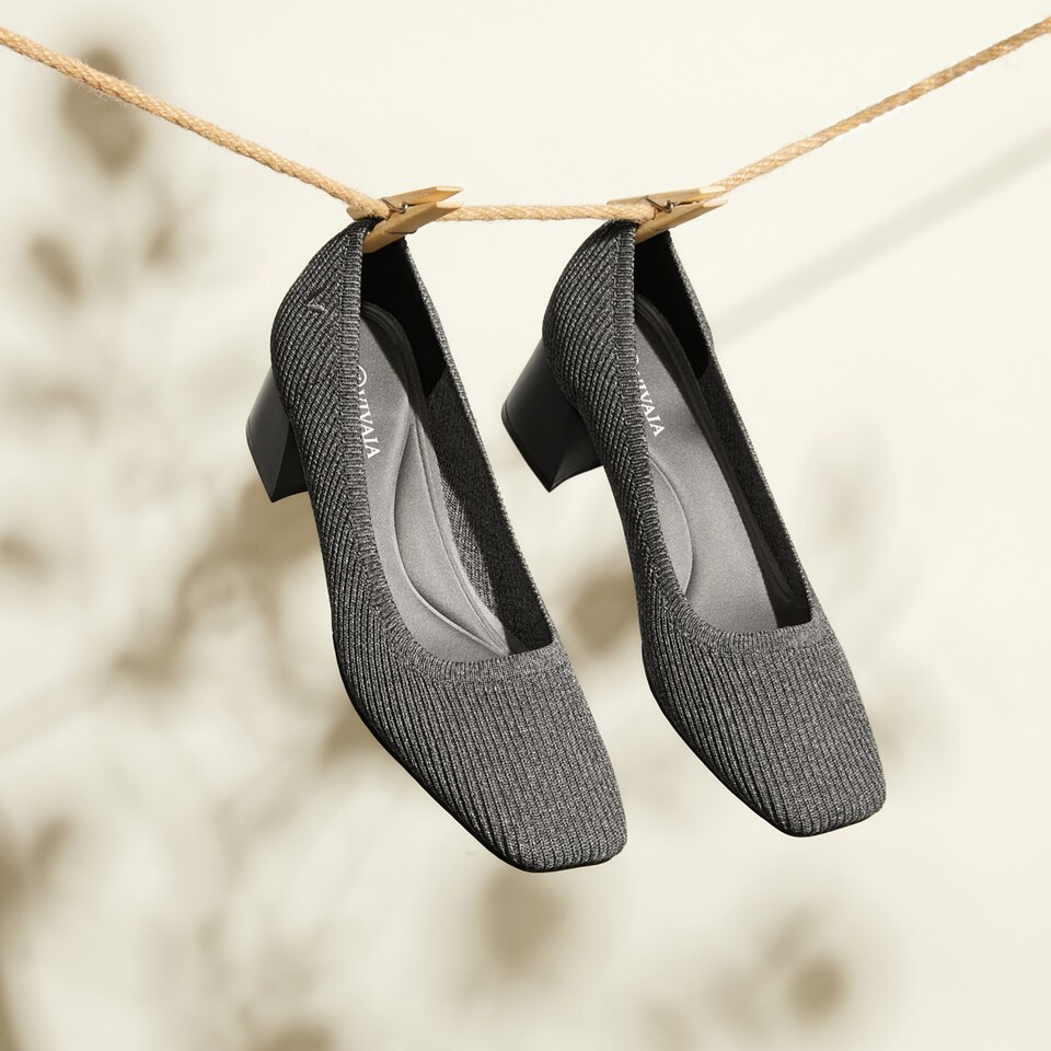 Melody Square-toe Heels in Rich Grey | Women's Sustainable and Stylish Shoes | VIVAIA