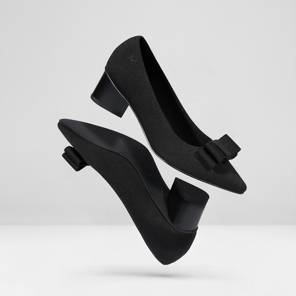 Titli Pointy Bow Heels in Deep Ebony | Women's Sustainable and Stylish Black Shoes | VIVAIA