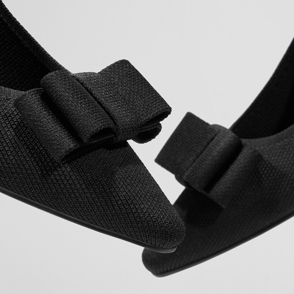 Titli Pointy Bow Heels in Deep Ebony | Women's Sustainable and Stylish Black Shoes | VIVAIA