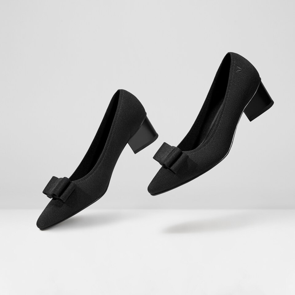 Titli Pointy Bow Heels in Deep Ebony | Women's Sustainable and Stylish Black Shoes | VIVAIA