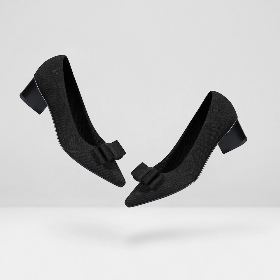 Titli Pointy Bow Heels in Deep Ebony | Women's Sustainable and Stylish Black Shoes | VIVAIA