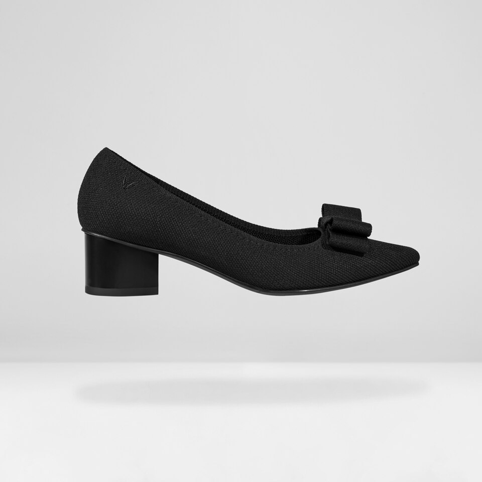Titli Pointy Bow Heels in Deep Ebony | Women's Sustainable and Stylish Black Shoes | VIVAIA