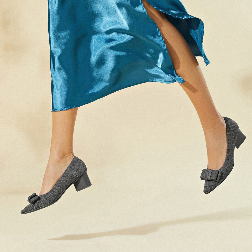 Titli Pointy Bow Heels in Silver Grey | Women's Sustainable and Stylish Shoes | VIVAIA
