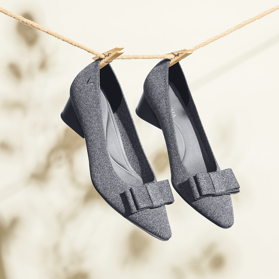 Titli Pointy Bow Heels in Silver Grey | Women's Sustainable and Stylish Shoes | VIVAIA