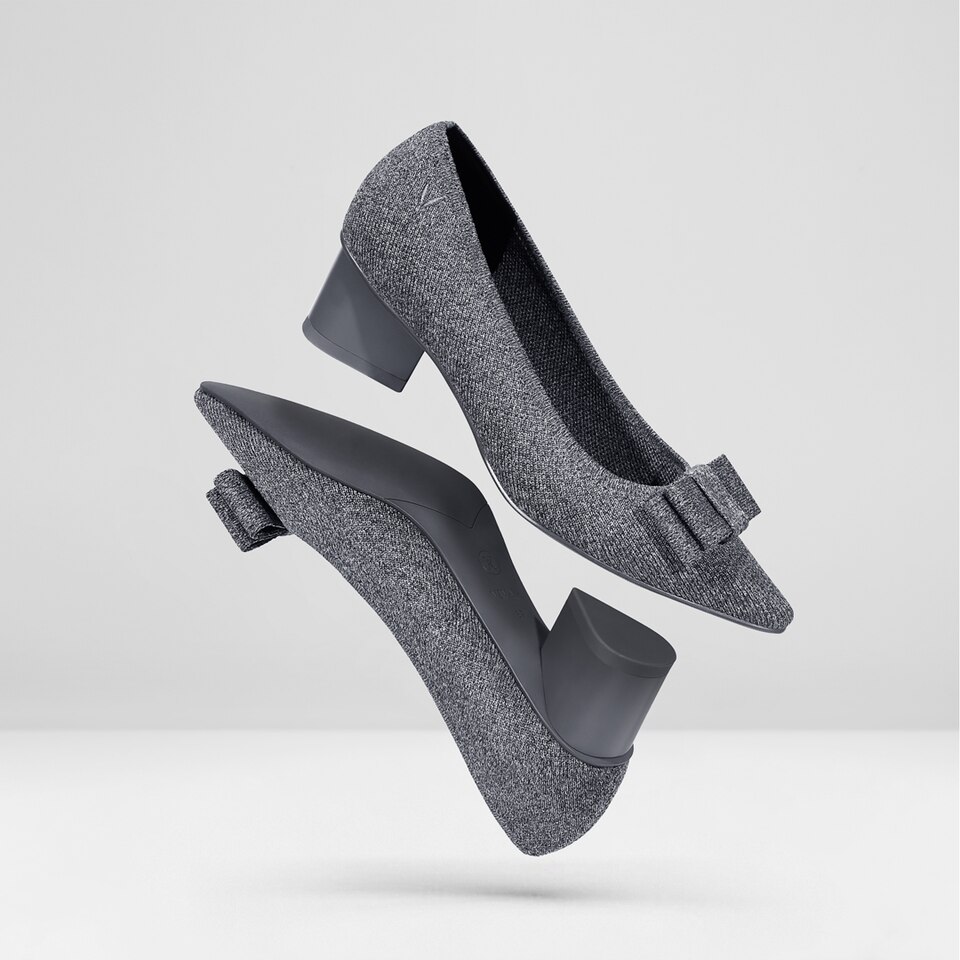Titli Pointy Bow Heels in Silver Grey | Women's Sustainable and Stylish Shoes | VIVAIA
