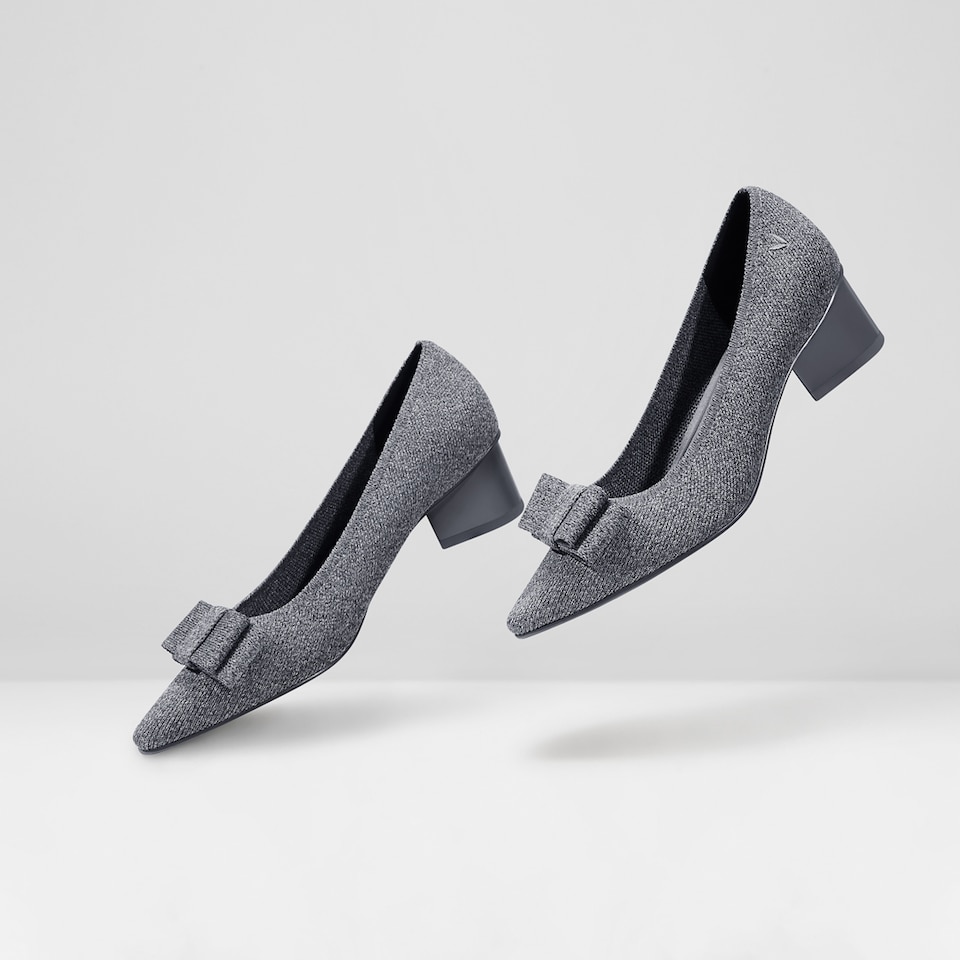 Titli Pointy Bow Heels in Silver Grey | Women's Sustainable and Stylish Shoes | VIVAIA