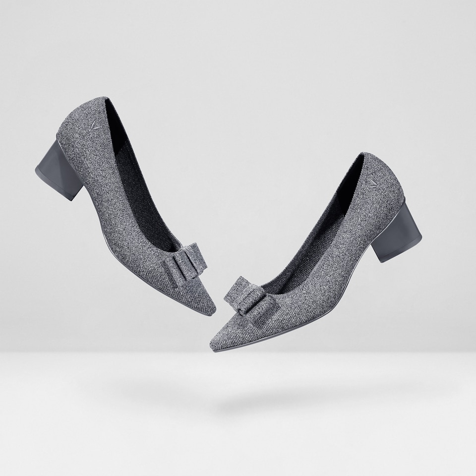 Titli Pointy Bow Heels in Silver Grey | Women's Sustainable and Stylish Shoes | VIVAIA