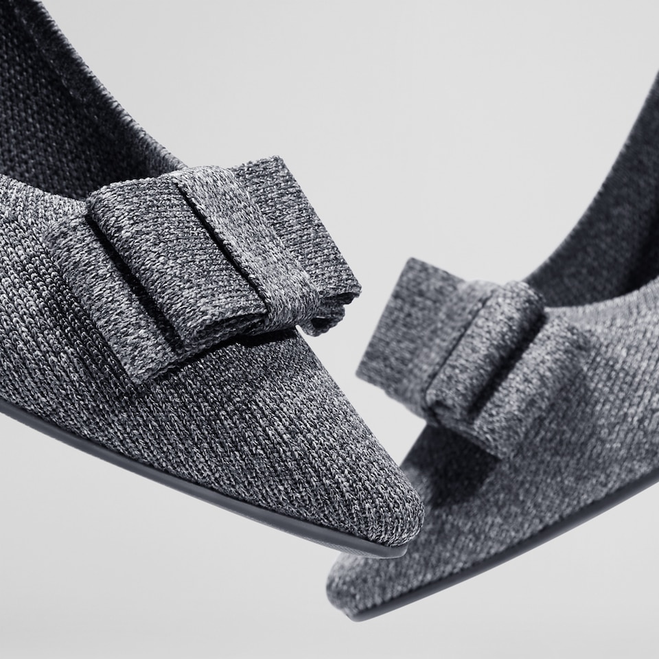 Titli Pointy Bow Heels in Silver Grey | Women's Sustainable and Stylish Shoes | VIVAIA