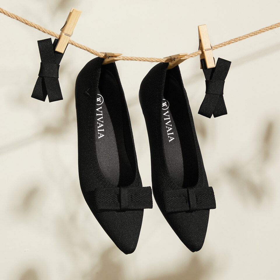 Esther Pointy Flats in Solid Black | Women's Sustainable, Washable and Stylish Shoes | VIVAIA
