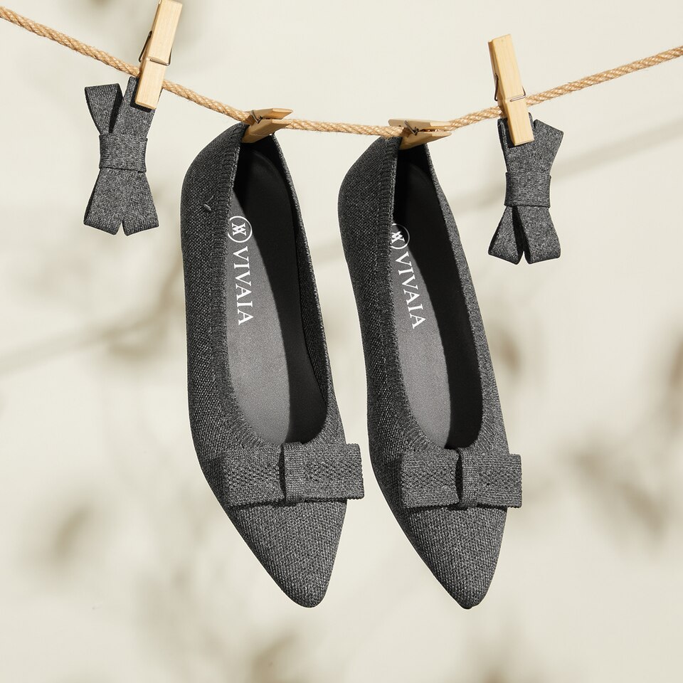 Esther Pointy Flats in Rich Grey | Women's Sustainable, Washable and Stylish Shoes | VIVAIA