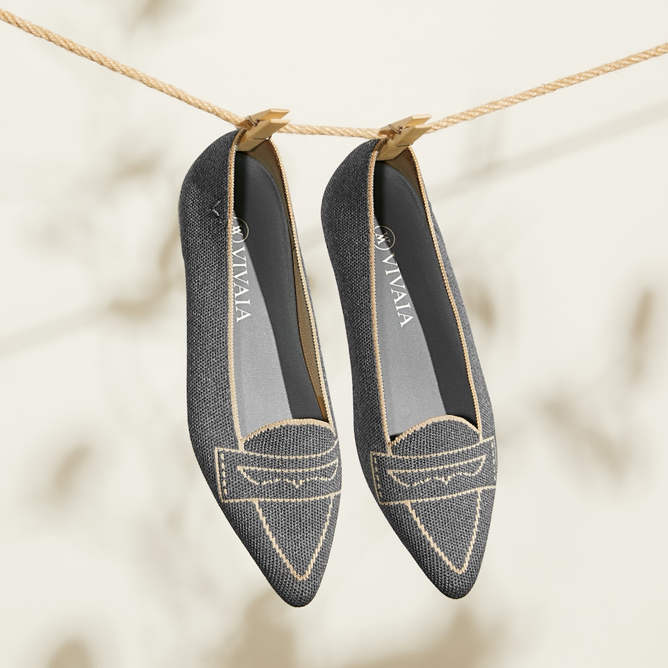 Adele Pointy Flats in Rich Grey | Women's Sustainable, Washable and Stylish Shoes | VIVAIA