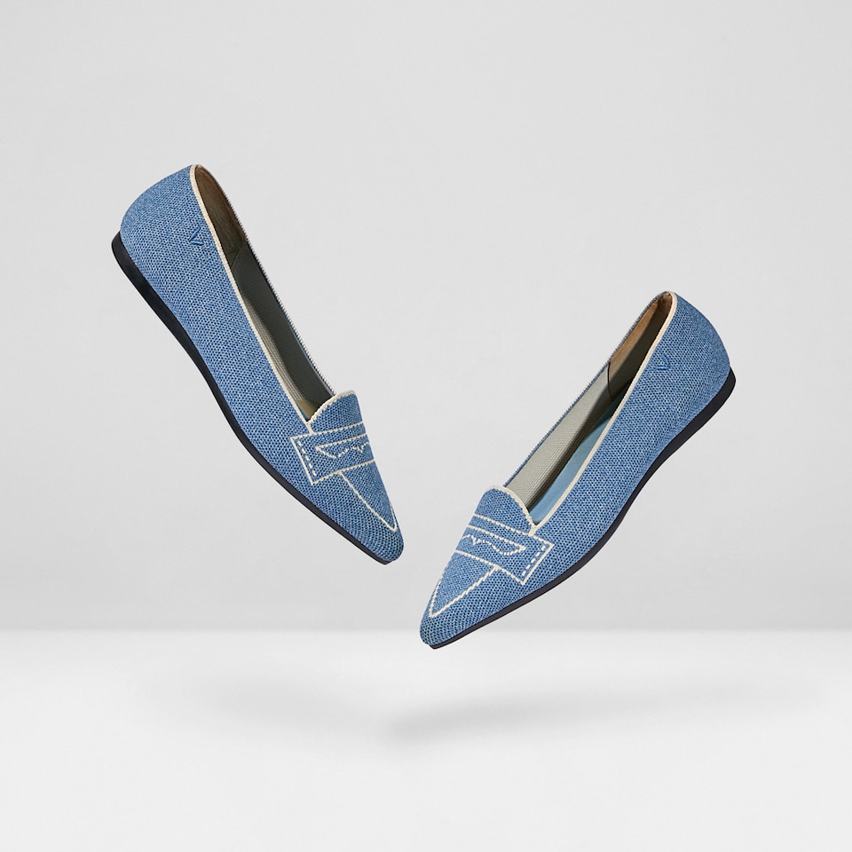 Adele Pointy Flats in Denim Blue | Women's Sustainable, Washable and Stylish Shoes | VIVAIA