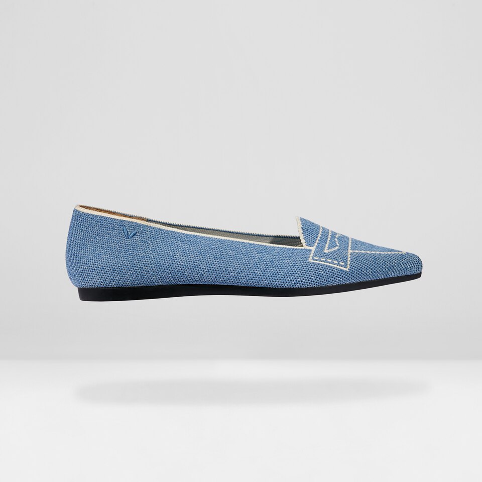 Adele Pointy Flats in Denim Blue | Women's Sustainable, Washable and Stylish Shoes | VIVAIA