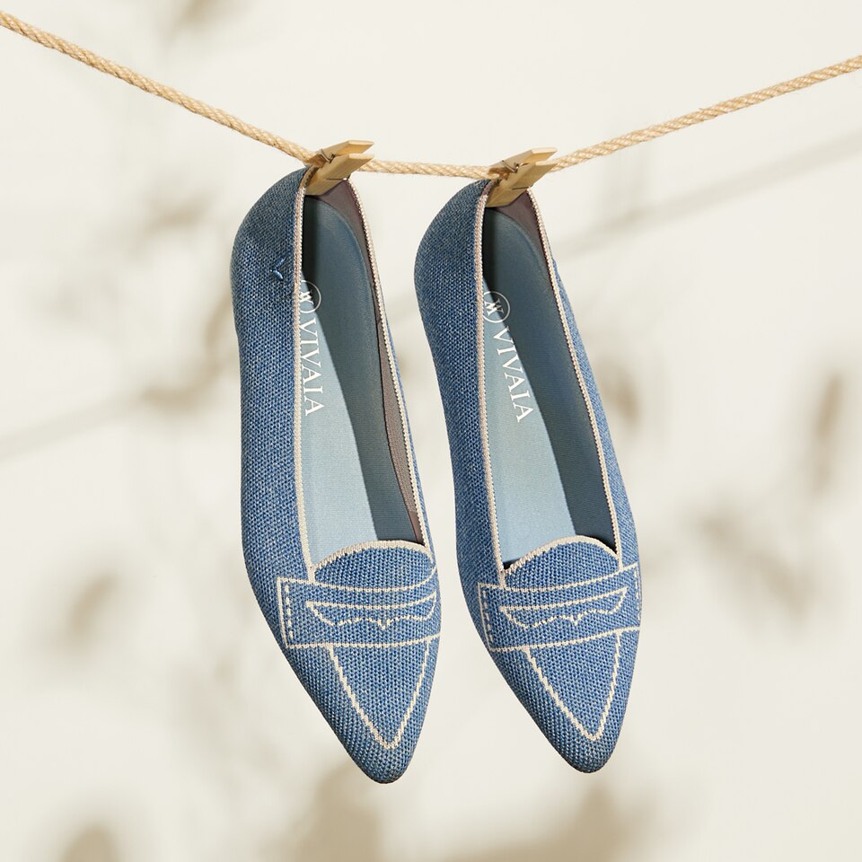 Adele Pointy Flats in Denim Blue | Women's Sustainable, Washable and Stylish Shoes | VIVAIA