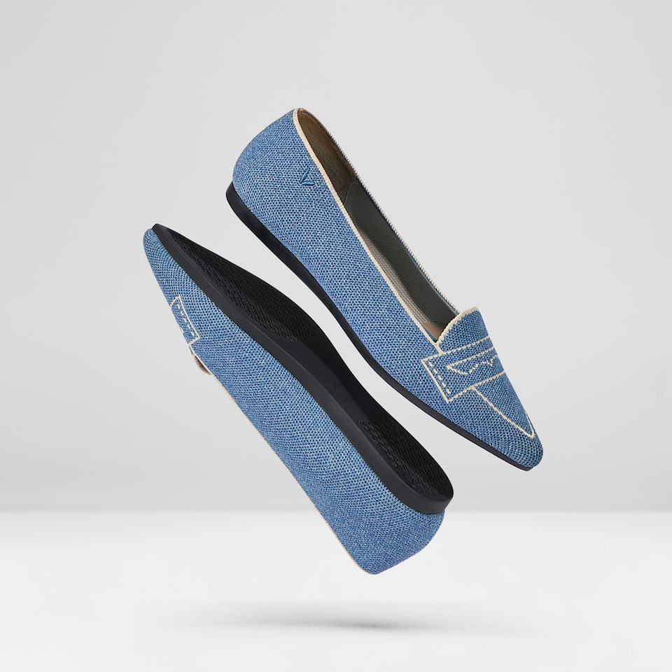Adele Pointy Flats in Denim Blue | Women's Sustainable, Washable and Stylish Shoes | VIVAIA