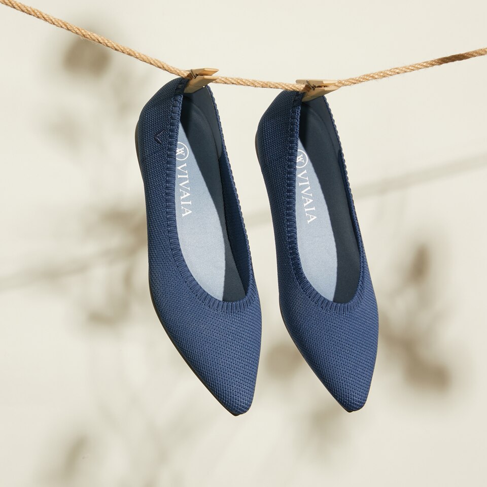 Aria 2.0 Pointy Flats in Deep Denim | Women's Sustainable, Washable and Stylish Shoes | VIVAIA