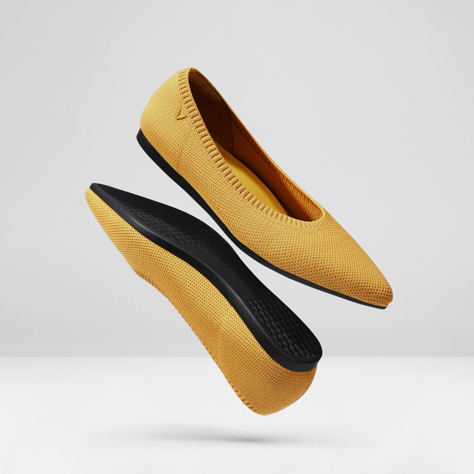 Aria 2.0 Pointy Flats in Mustard Yellow | Women's Sustainable, Washable and Stylish Shoes | VIVAIA