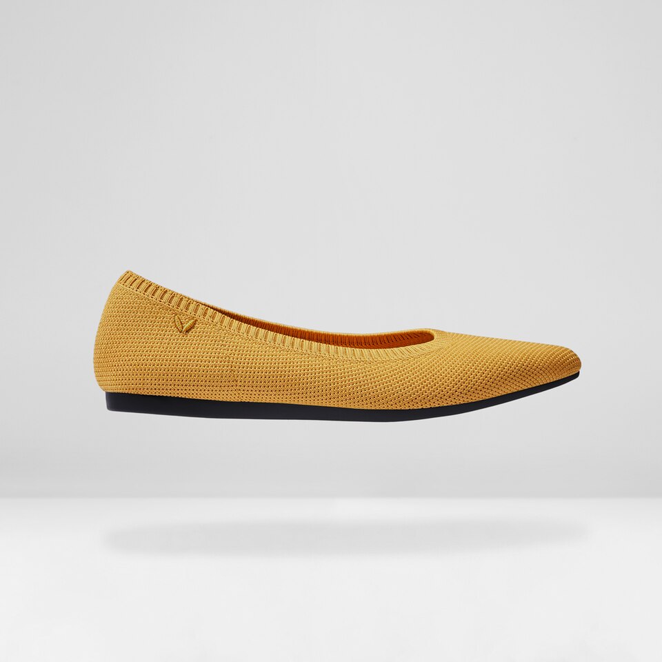 Aria 2.0 Pointy Flats in Mustard Yellow | Women's Sustainable, Washable and Stylish Shoes | VIVAIA