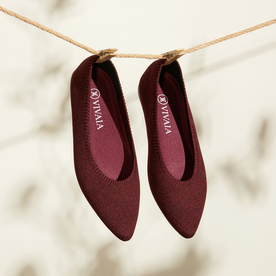 Aria 2.0 Pointy Flats in Garnet Red | Women's Sustainable, Washable and Stylish Shoes | VIVAIA