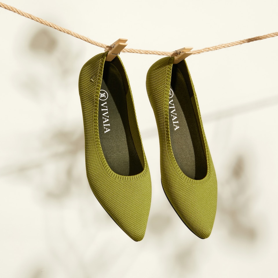 Aria 2.0 Pointy Flats in Olive Green | Women's Sustainable, Washable and Stylish Shoes | VIVAIA