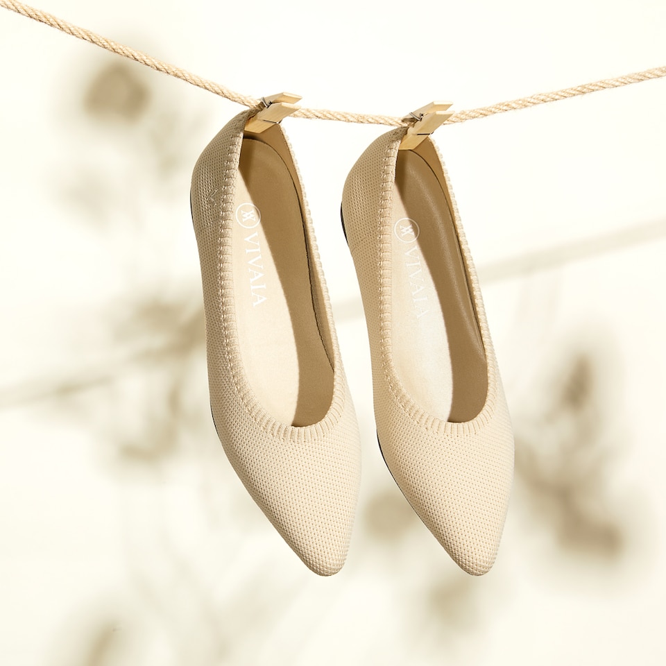 Aria 2.0 Pointy Flats in Natural Peach | Women's Sustainable, Washable and Stylish Shoes | VIVAIA