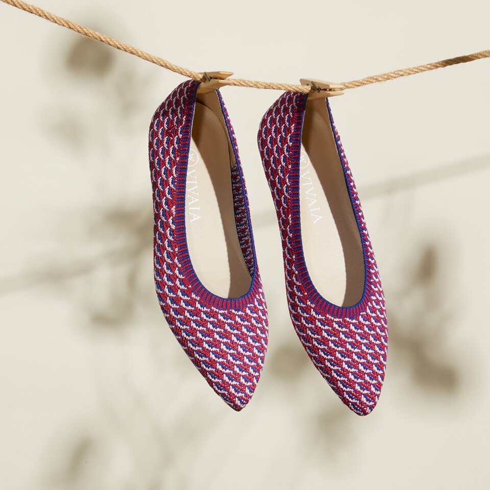 Aria Pointy Flats in Pink Waves | Women's Sustainable,Washable and Stylish Shoes | VIVAIA