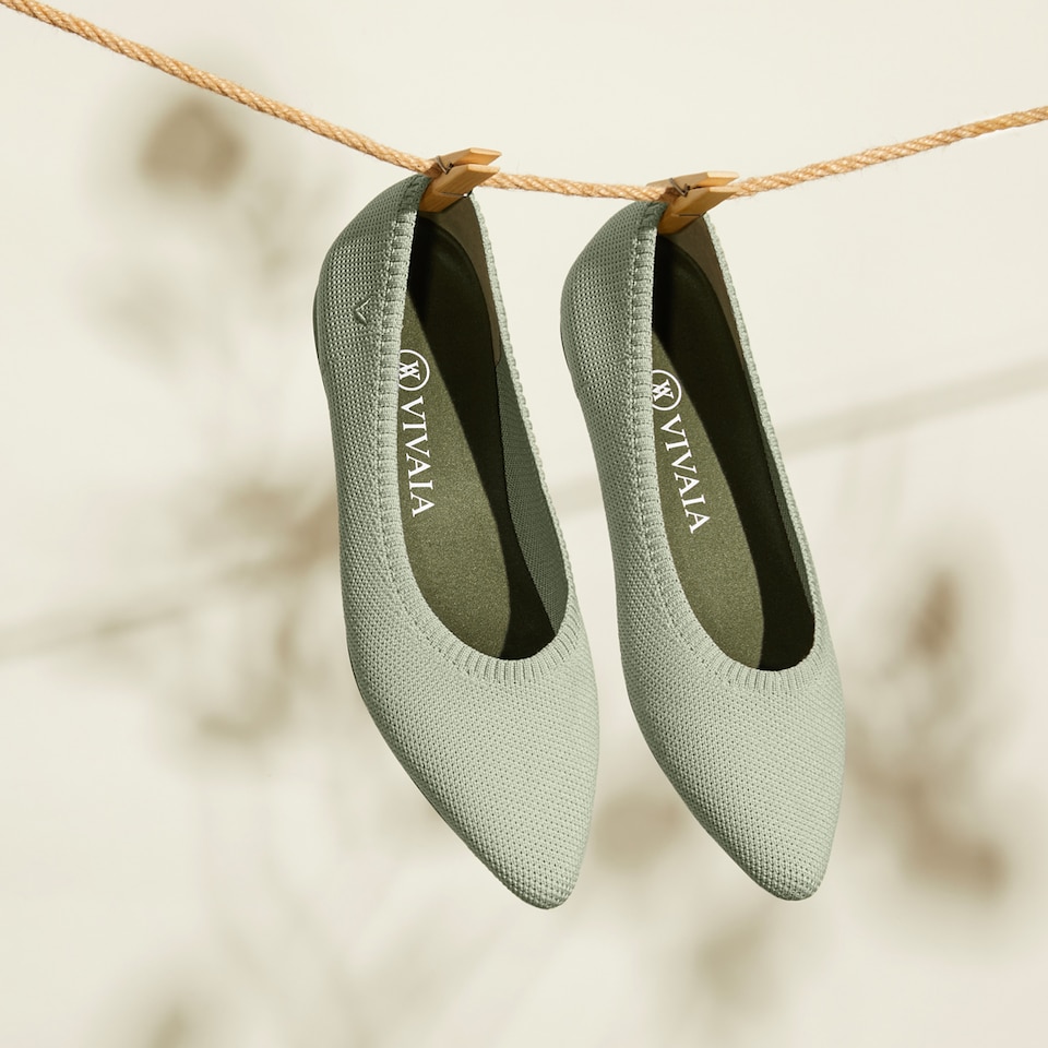Aria 2.0 Pointy Flats in Mint Gray | Women's Sustainable, Washable and Stylish Shoes | VIVAIA