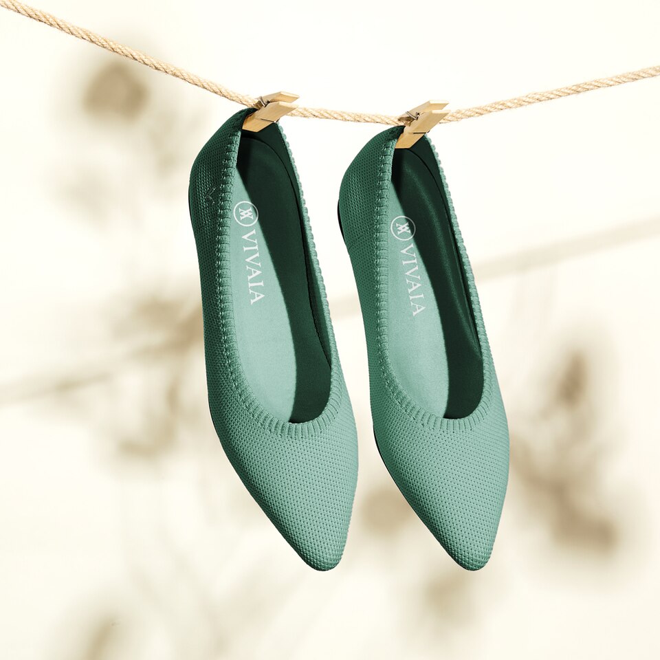 Aria 2.0 Pointy Flats in Teal Green | Women's Sustainable, Washable and Stylish Shoes | VIVAIA