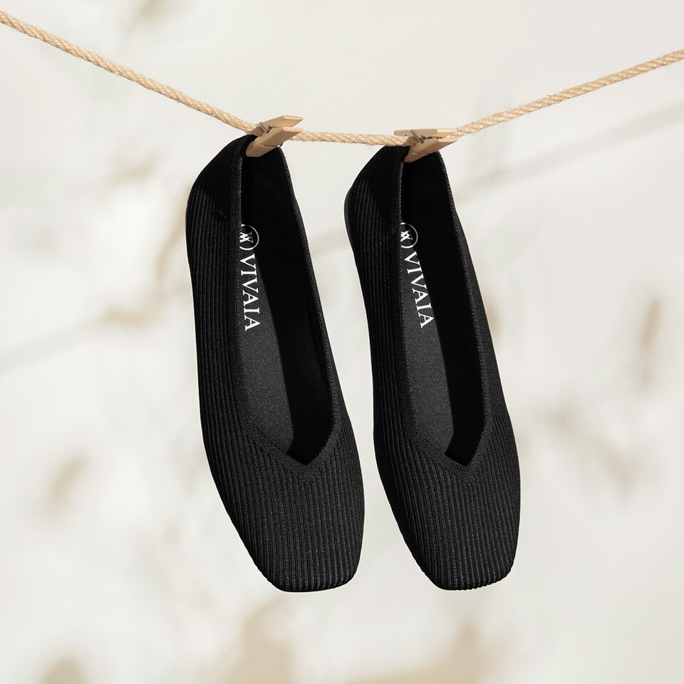 Margot Square-toe Flats in Deep Ebony | Women's Sustainable, Washable and Stylish Black Shoes | VIVAIA