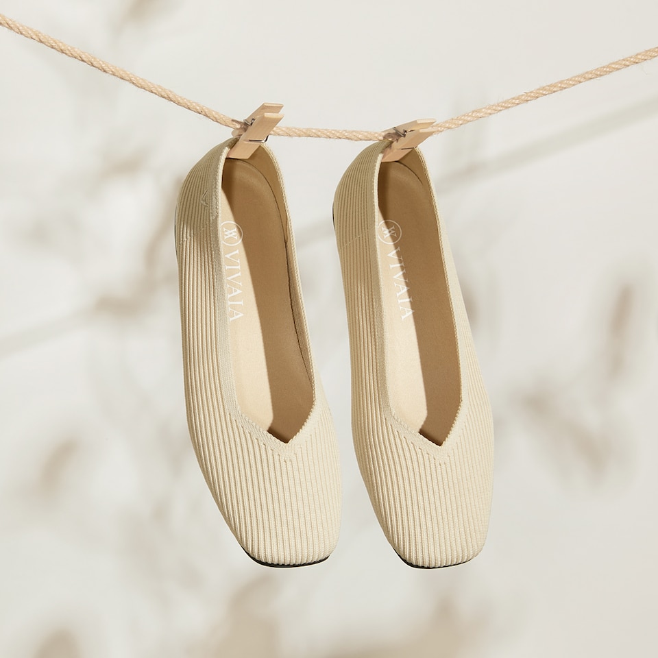 Margot Square-toe Flats in Cream Ivory | Women's Sustainable, Washable and Stylish Shoes | VIVAIA