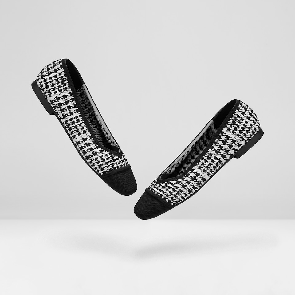 Margot Square-toe Flats in Black Houndstooth | Women's Sustainable, Washable and Stylish Shoes | VIVAIA
