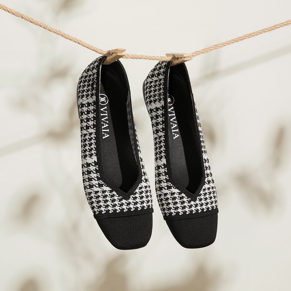 Margot Square-toe Flats in Black Houndstooth | Women's Sustainable, Washable and Stylish Shoes | VIVAIA