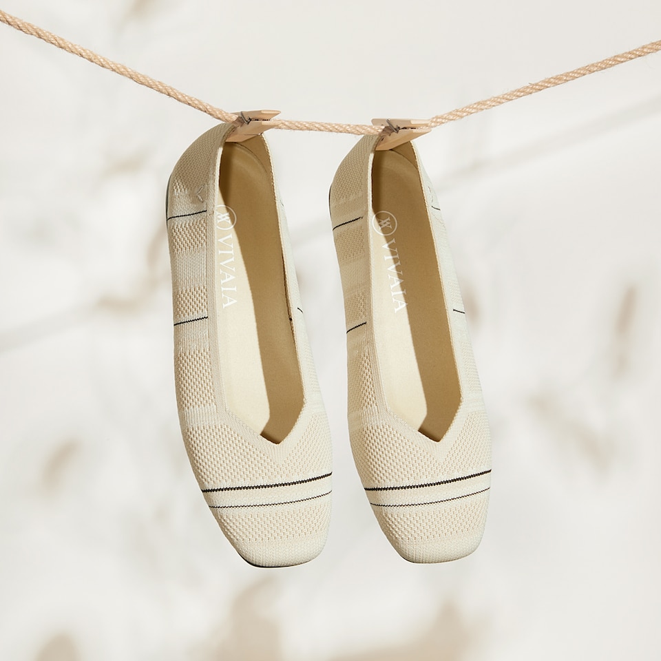 Margot Square-toe Flats in Striped Cream | Women's Sustainable, Washable and Stylish Shoes | VIVAIA