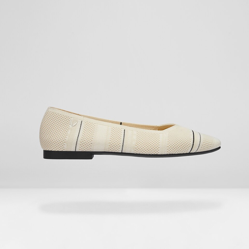 Margot Square-toe Flats in Striped Cream | Women's Sustainable, Washable and Stylish Shoes | VIVAIA