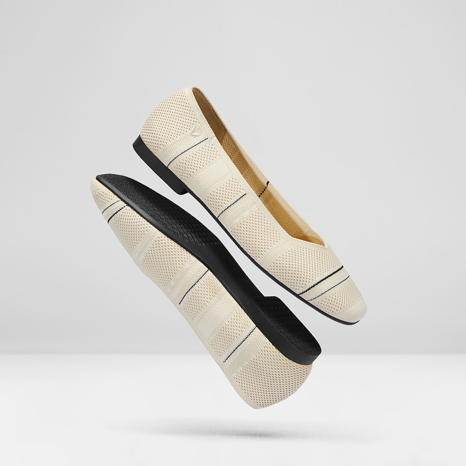 Margot Square-toe Flats in Striped Cream | Women's Sustainable, Washable and Stylish Shoes | VIVAIA