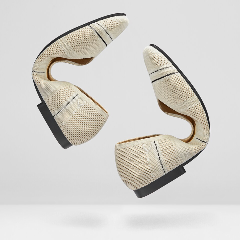 Margot Square-toe Flats in Striped Cream | Women's Sustainable, Washable and Stylish Shoes | VIVAIA