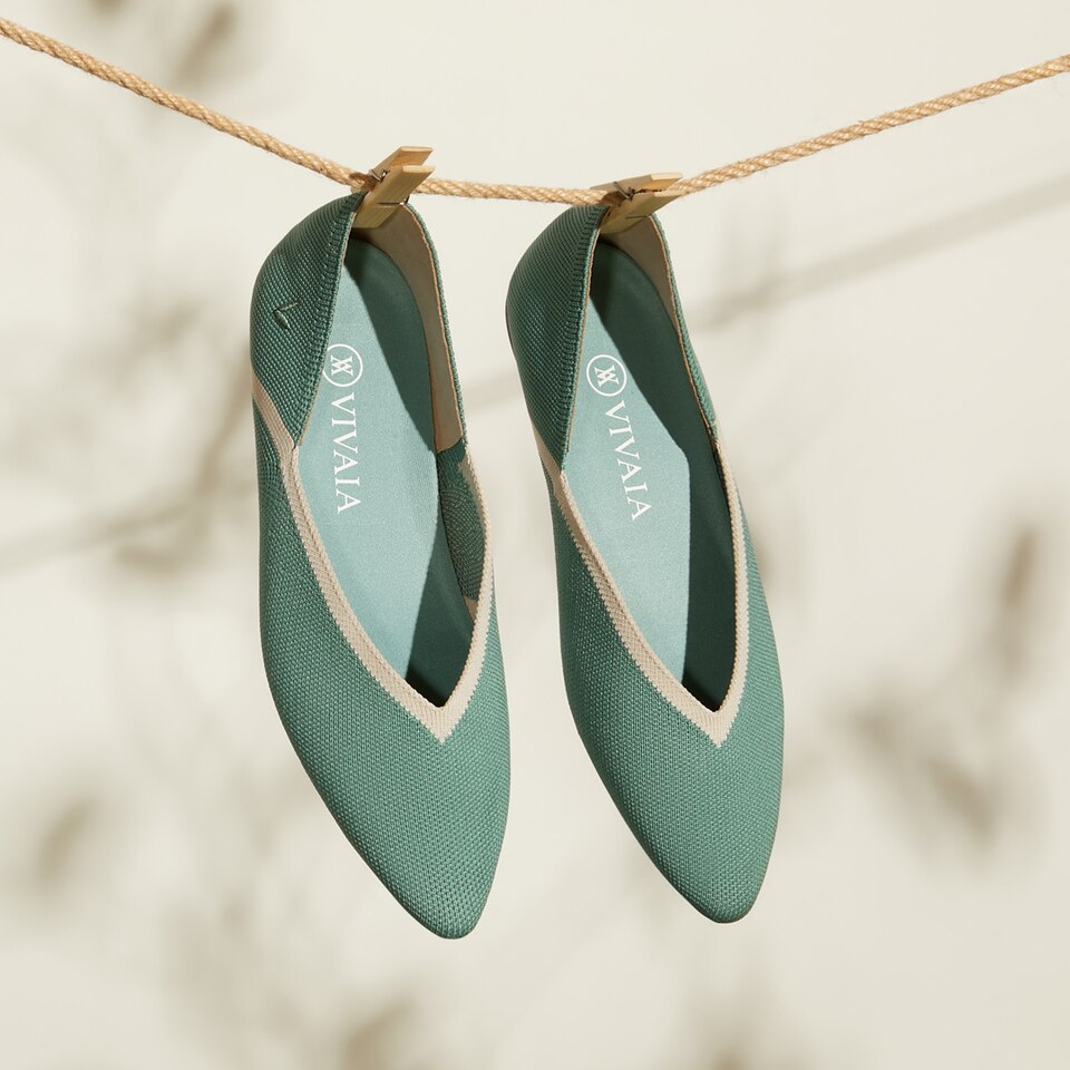 Vienna Pointy Flats in Teal Green | Women's Sustainable, Washable and Stylish Shoes | VIVAIA