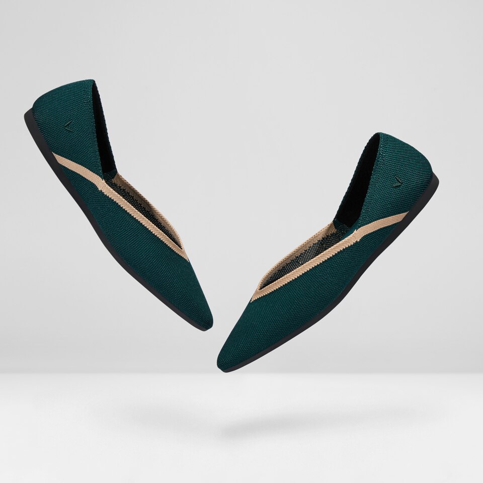 Vienna Pointy Flats in Deep Peacock | Women's Sustainable, Washable and Stylish Shoes | VIVAIA