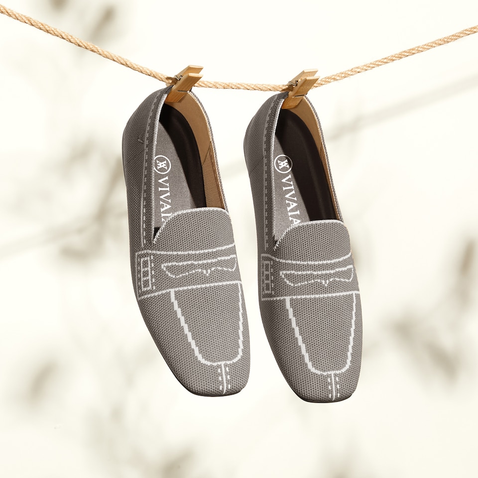 Sierra Square-toe Loafers in Pale Grey | Women's Sustainable, Washable and Stylish Shoes | VIVAIA