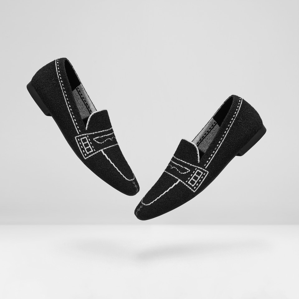 Sierra Square-toe Eco Fluffy Yarn Loafers in Black | Women's Sustainable, Washable and Stylish Shoes | VIVAIA