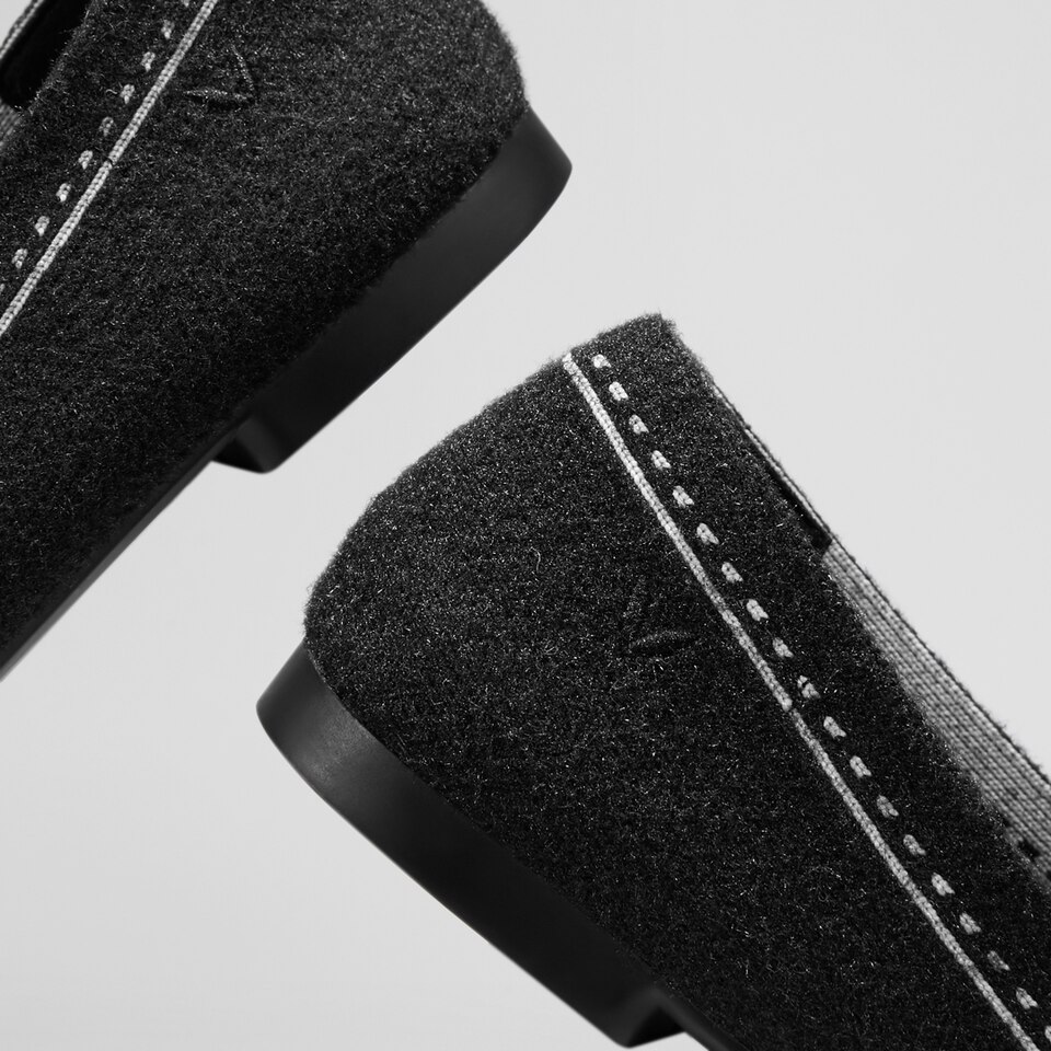 Sierra Square-toe Eco Fluffy Yarn Loafers in Black | Women's Sustainable, Washable and Stylish Shoes | VIVAIA
